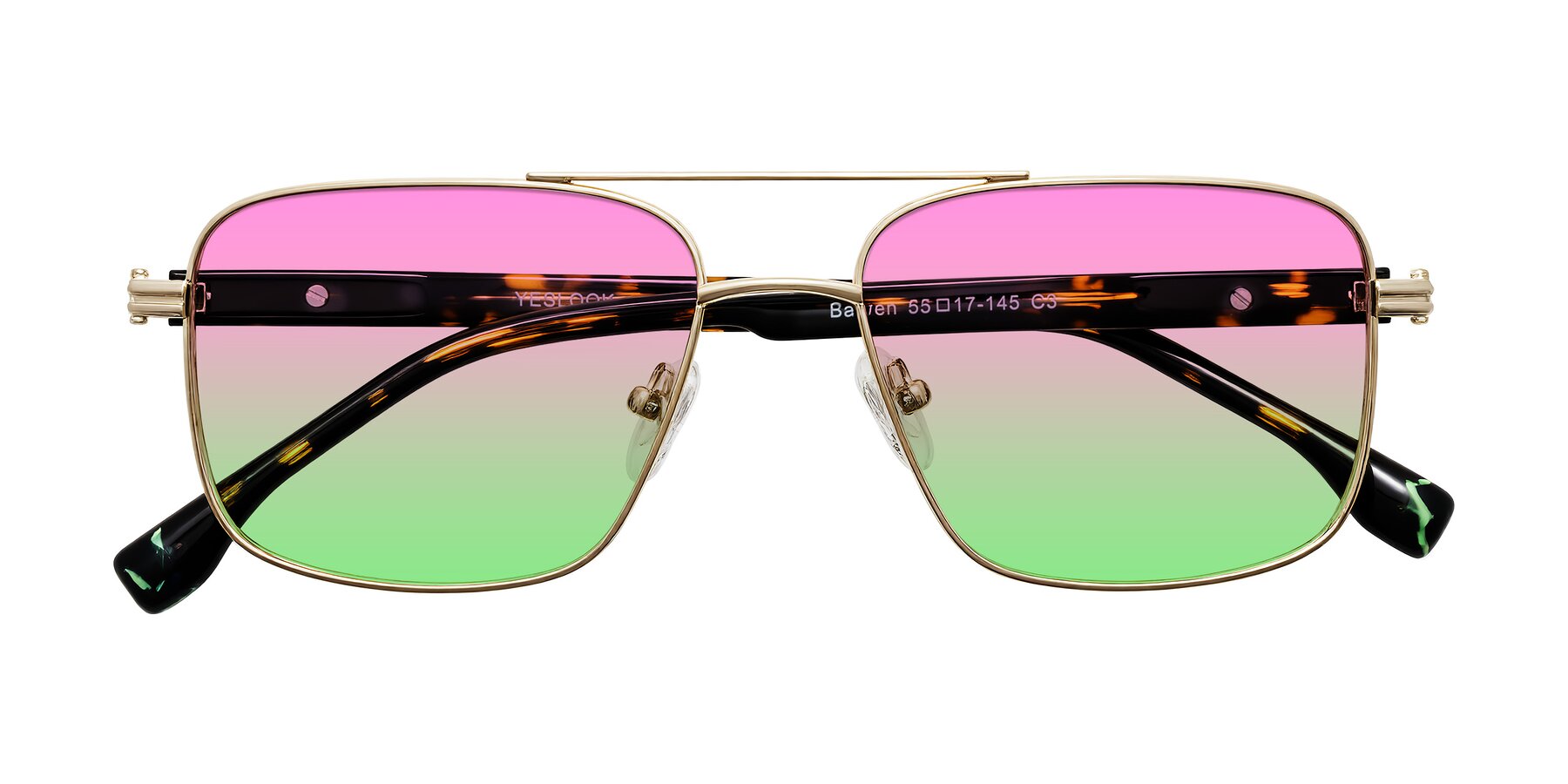 Folded Front of Banten in Gold with Pink / Green Gradient Lenses
