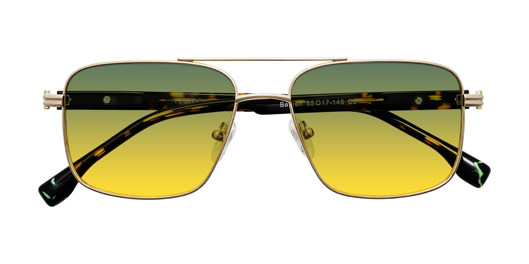 Folded Front of Banten in Gold with Green / Yellow Gradient Lenses