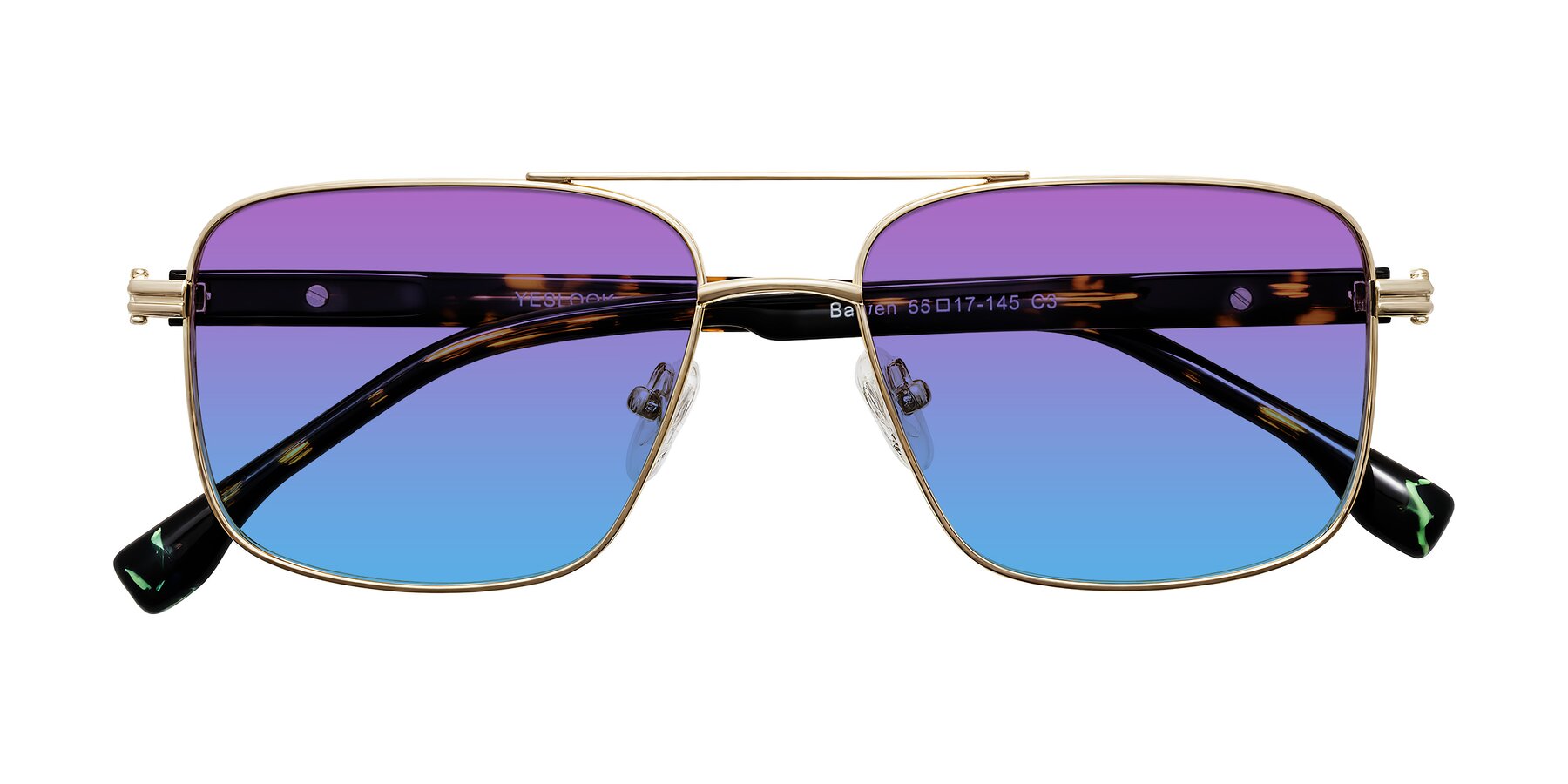 Folded Front of Banten in Gold with Purple / Blue Gradient Lenses