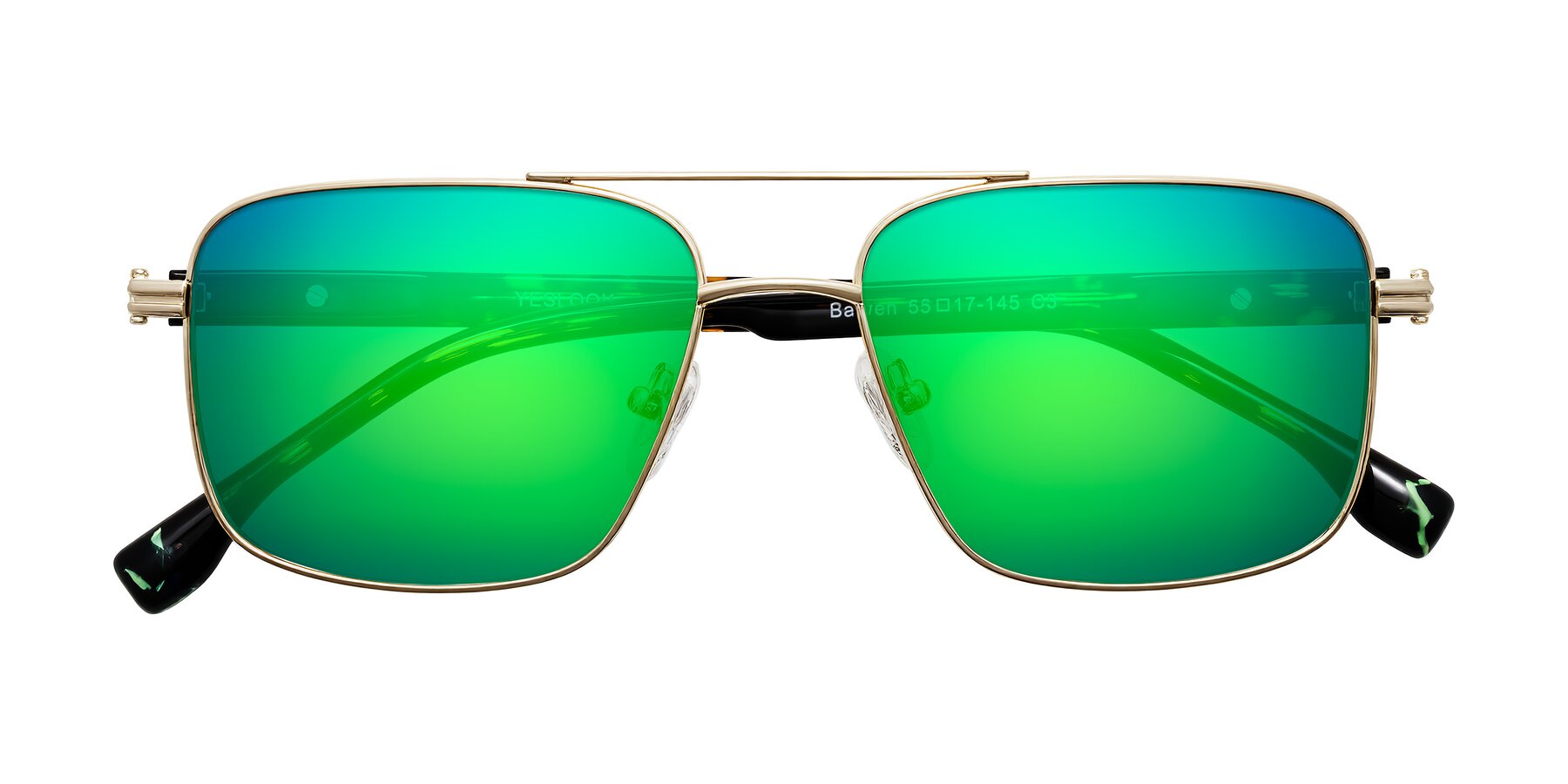 Folded Front of Banten in Gold with Green Mirrored Lenses