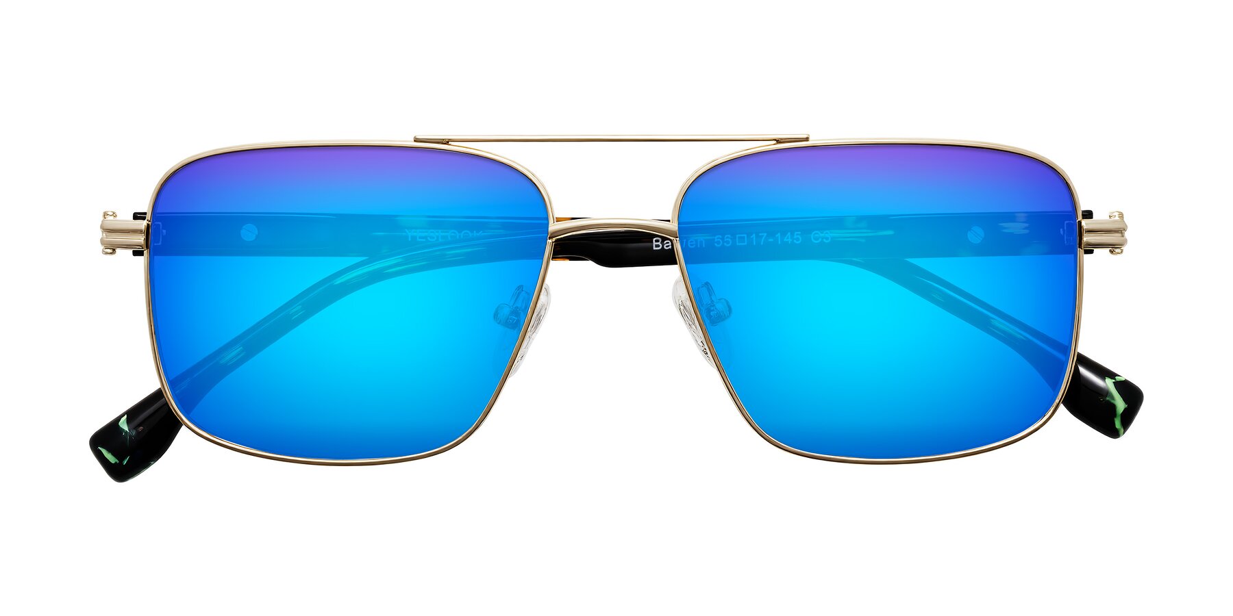 Folded Front of Banten in Gold with Blue Mirrored Lenses