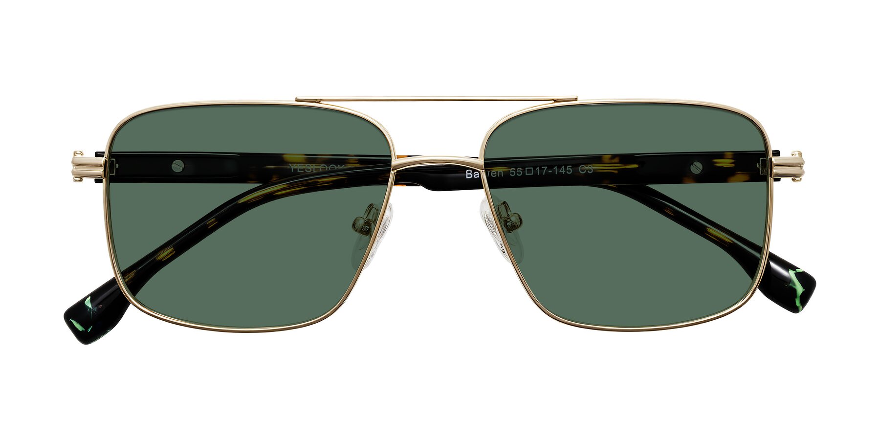 Folded Front of Banten in Gold with Green Polarized Lenses