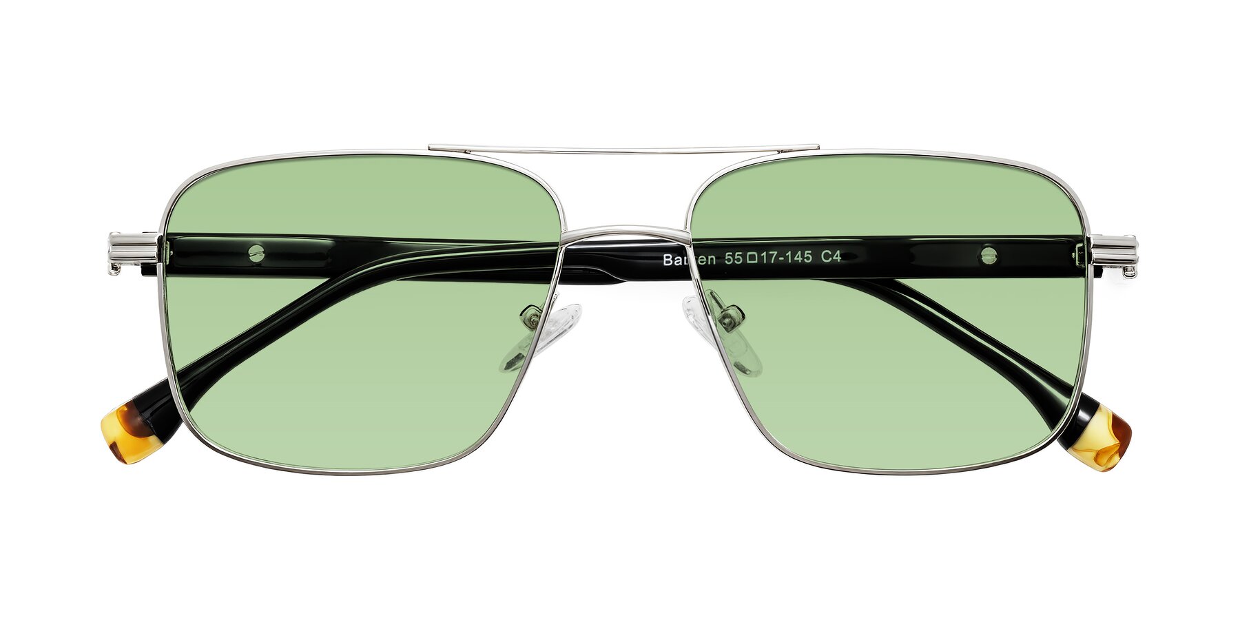 Folded Front of Banten in Silver with Medium Green Tinted Lenses