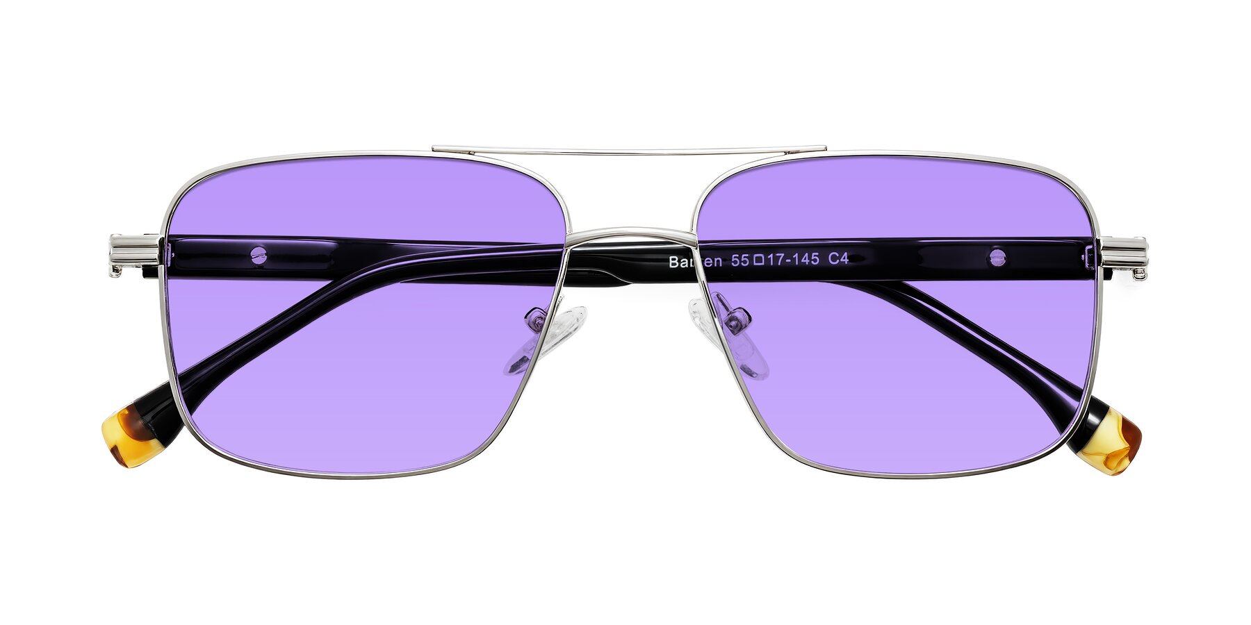 Folded Front of Banten in Silver with Medium Purple Tinted Lenses