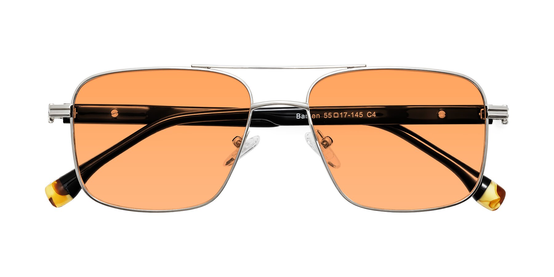 Folded Front of Banten in Silver with Medium Orange Tinted Lenses