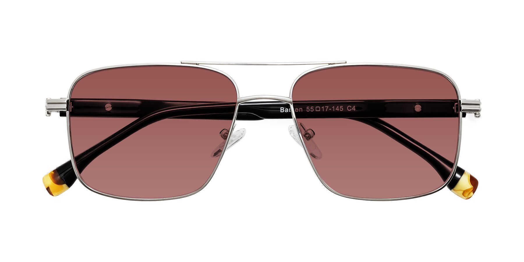 Folded Front of Banten in Silver with Garnet Tinted Lenses