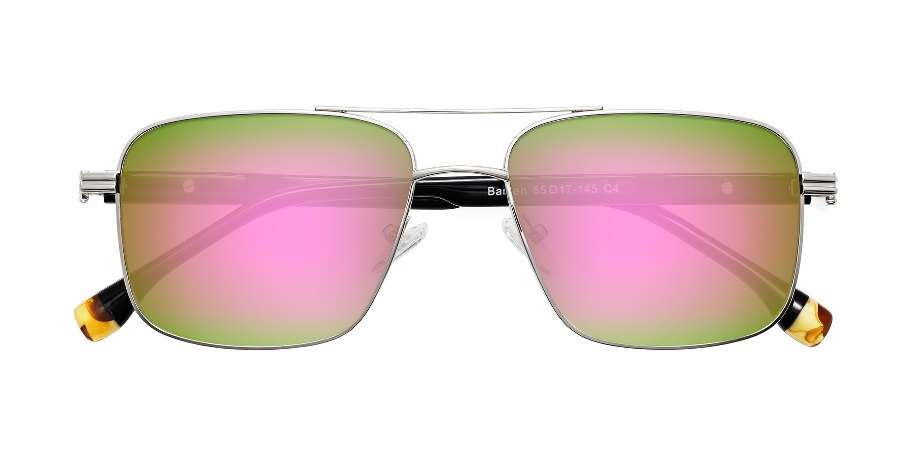 Folded Front of Banten in Silver with Pink Mirrored Lenses