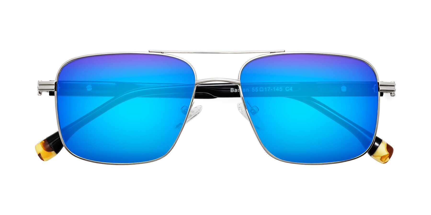 Folded Front of Banten in Silver with Blue Mirrored Lenses