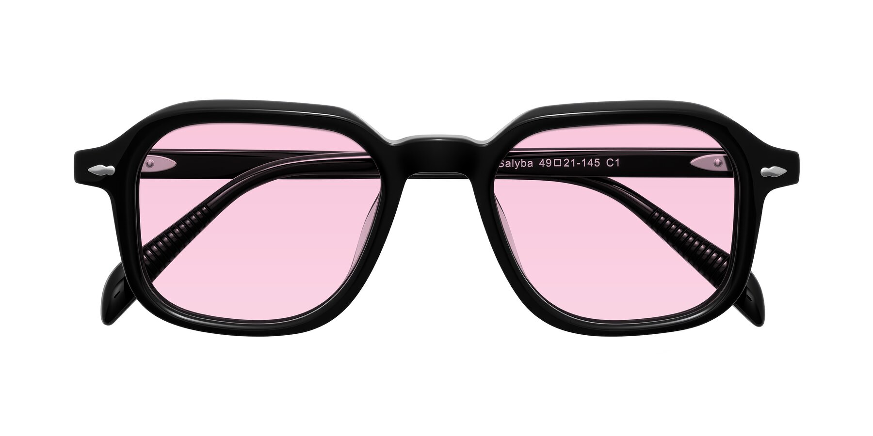Folded Front of Salyba in Black with Light Pink Tinted Lenses