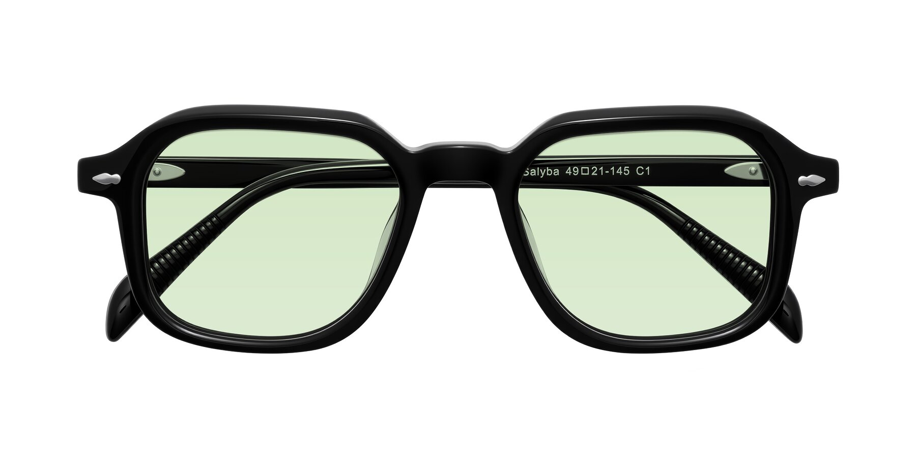 Folded Front of Salyba in Black with Light Green Tinted Lenses