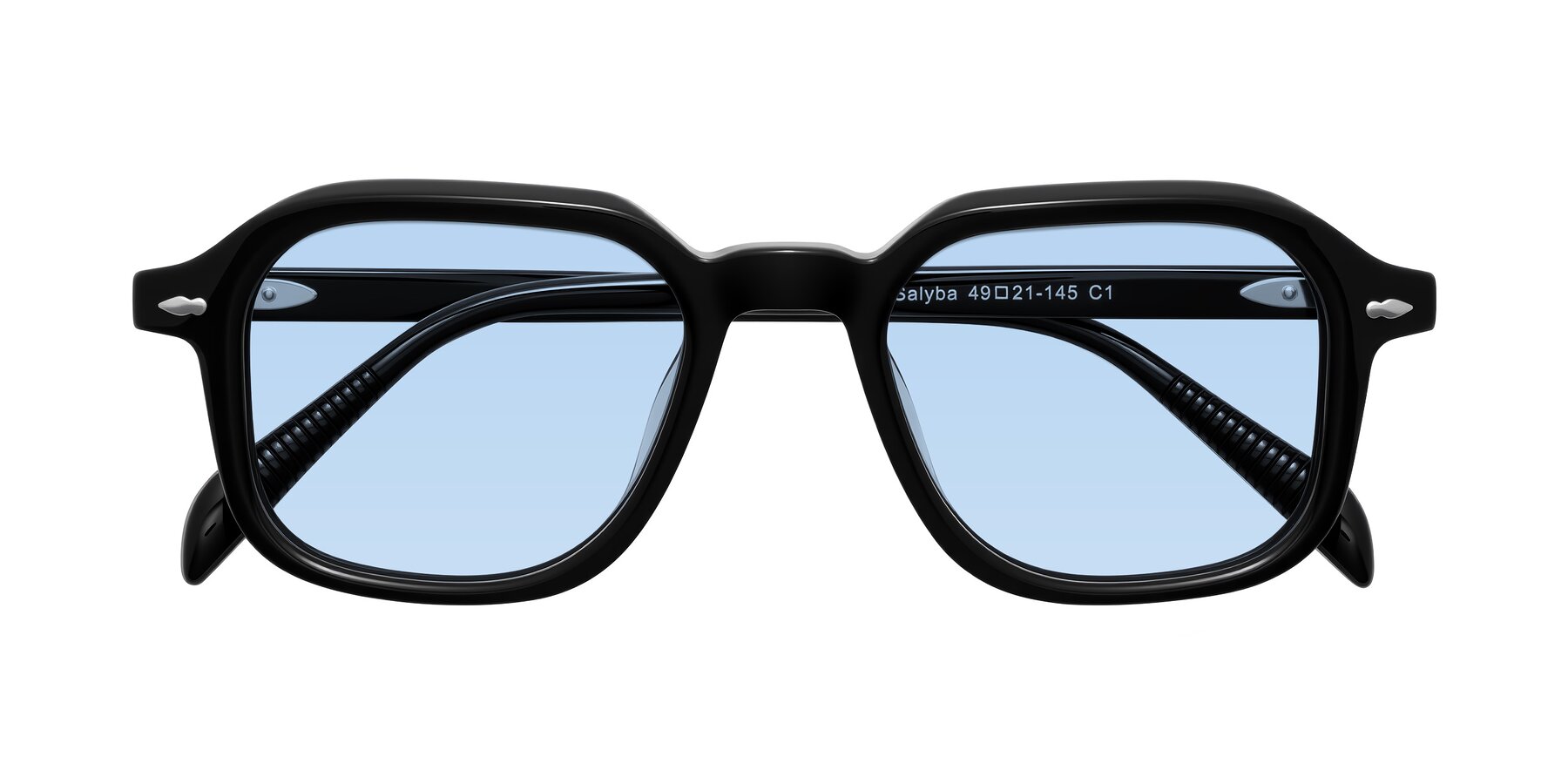 Folded Front of Salyba in Black with Light Blue Tinted Lenses