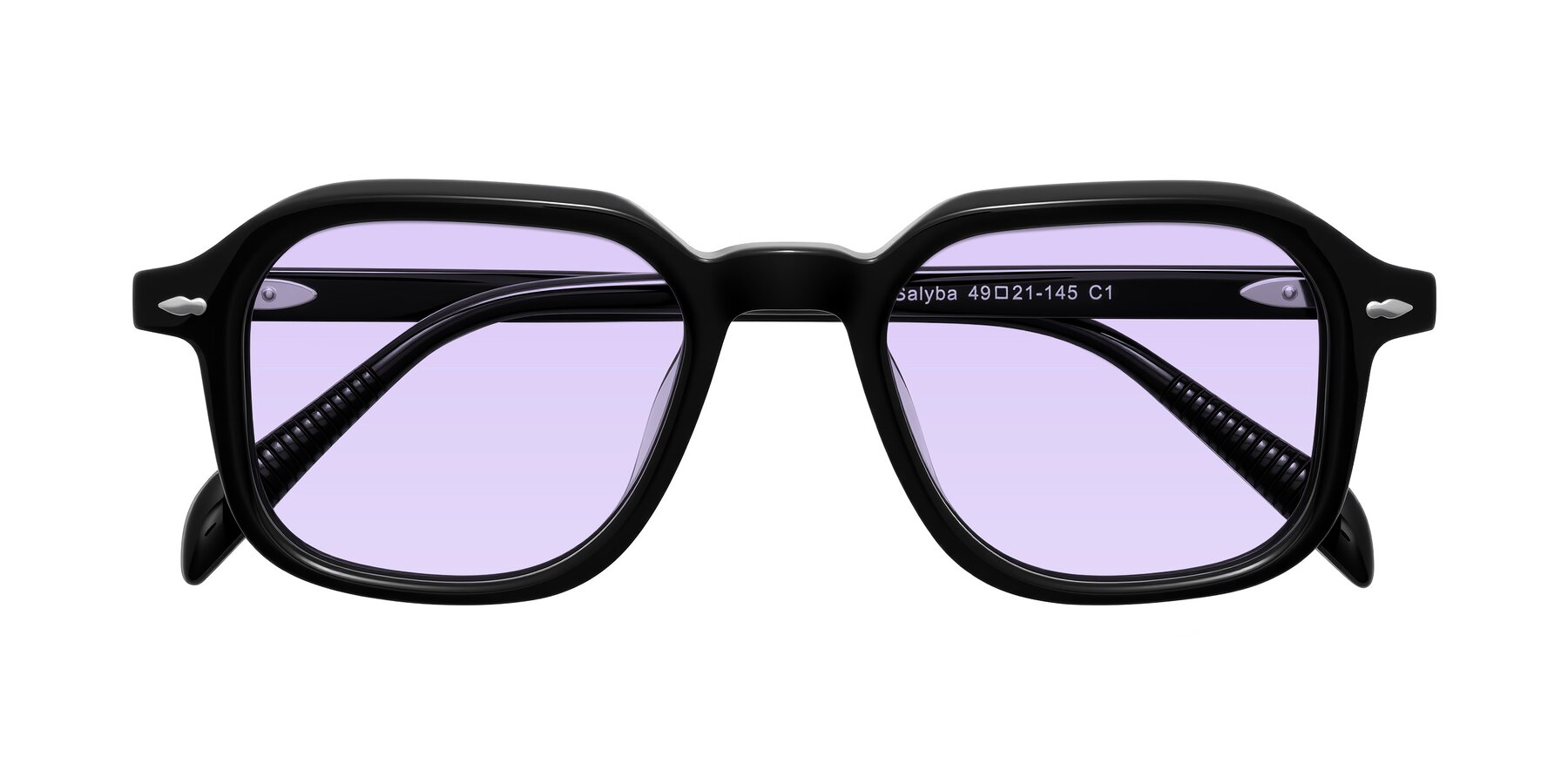 Folded Front of Salyba in Black with Light Purple Tinted Lenses