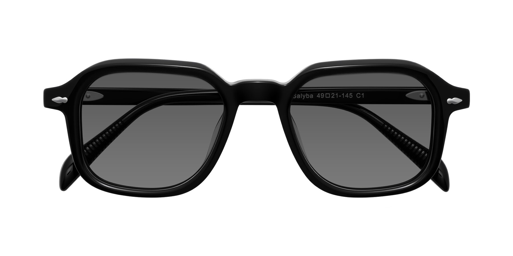 Folded Front of Salyba in Black with Medium Gray Tinted Lenses