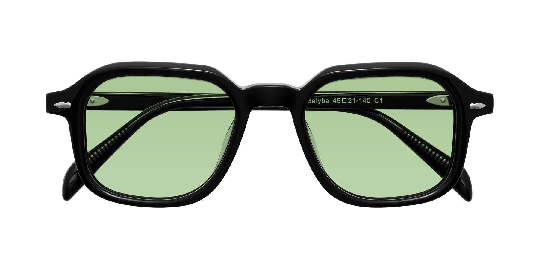 Folded Front of Salyba in Black with Medium Green Tinted Lenses