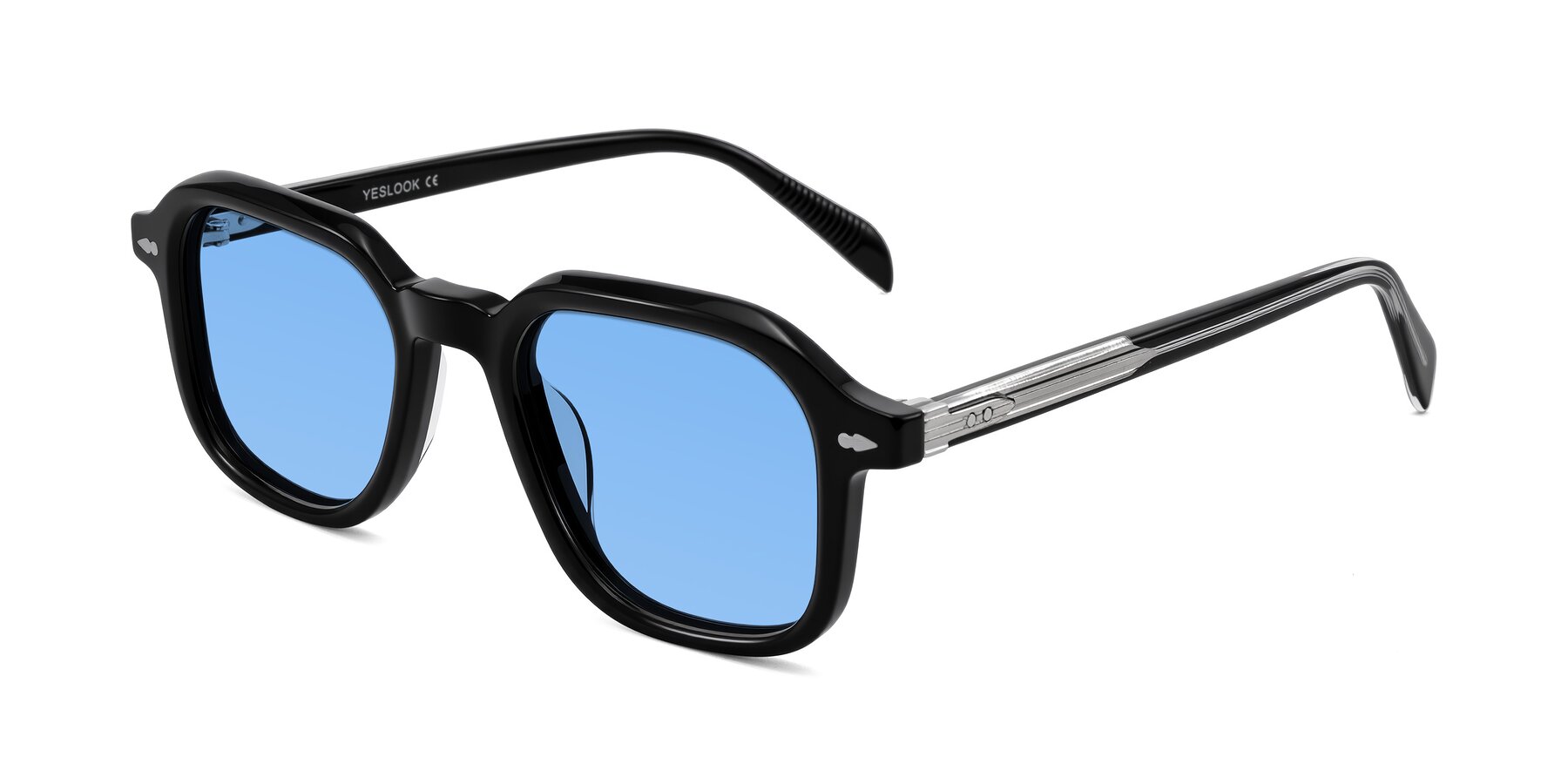 Angle of Salyba in Black with Medium Blue Tinted Lenses