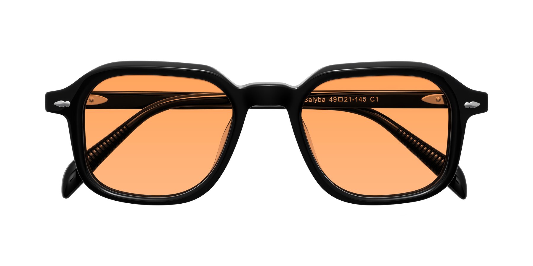 Folded Front of Salyba in Black with Medium Orange Tinted Lenses