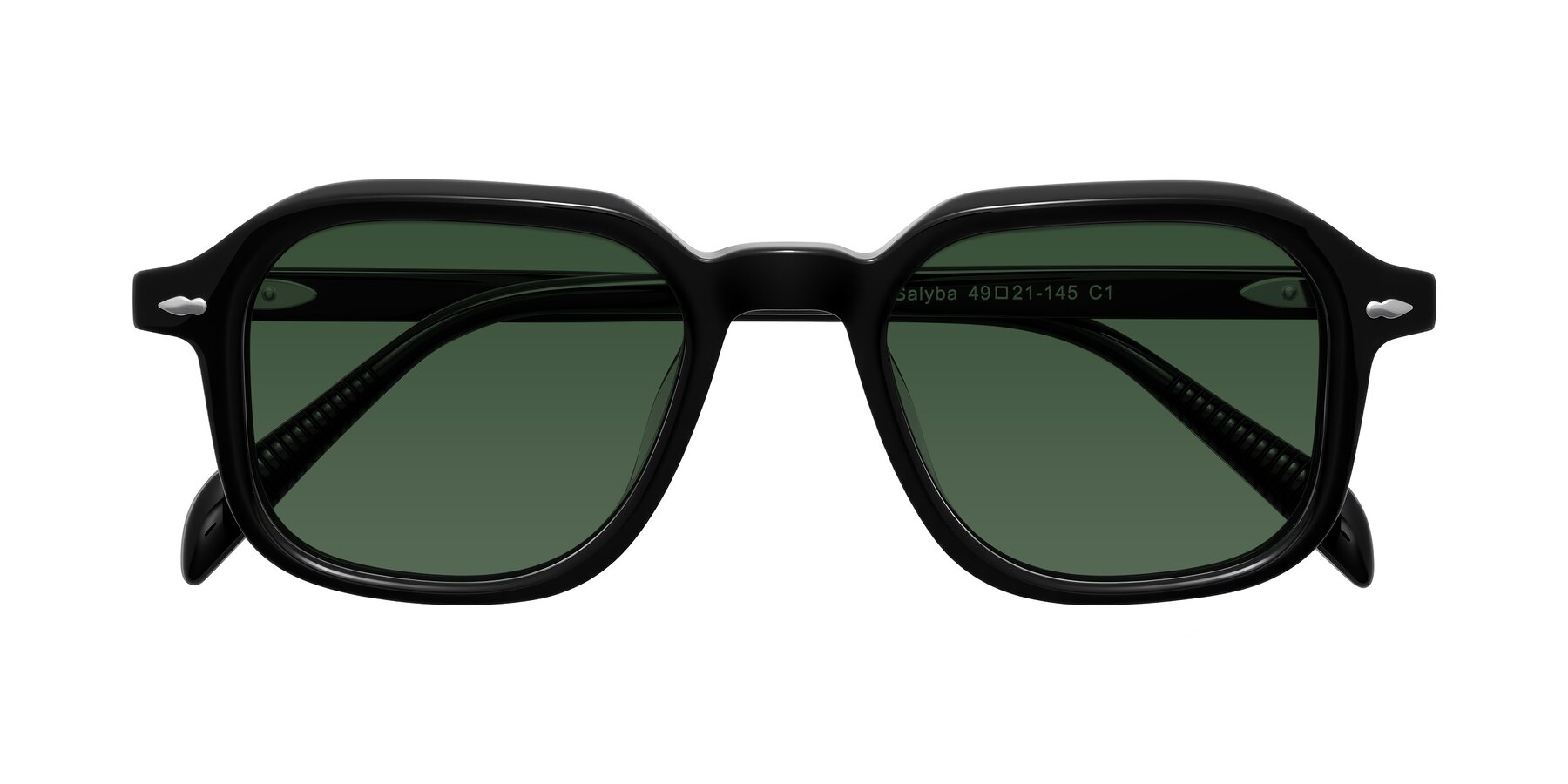 Folded Front of Salyba in Black with Green Tinted Lenses