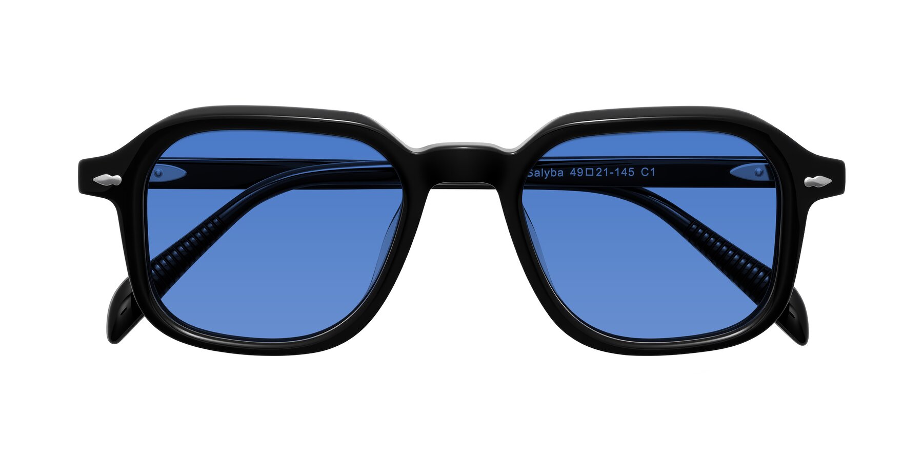 Folded Front of Salyba in Black with Blue Tinted Lenses