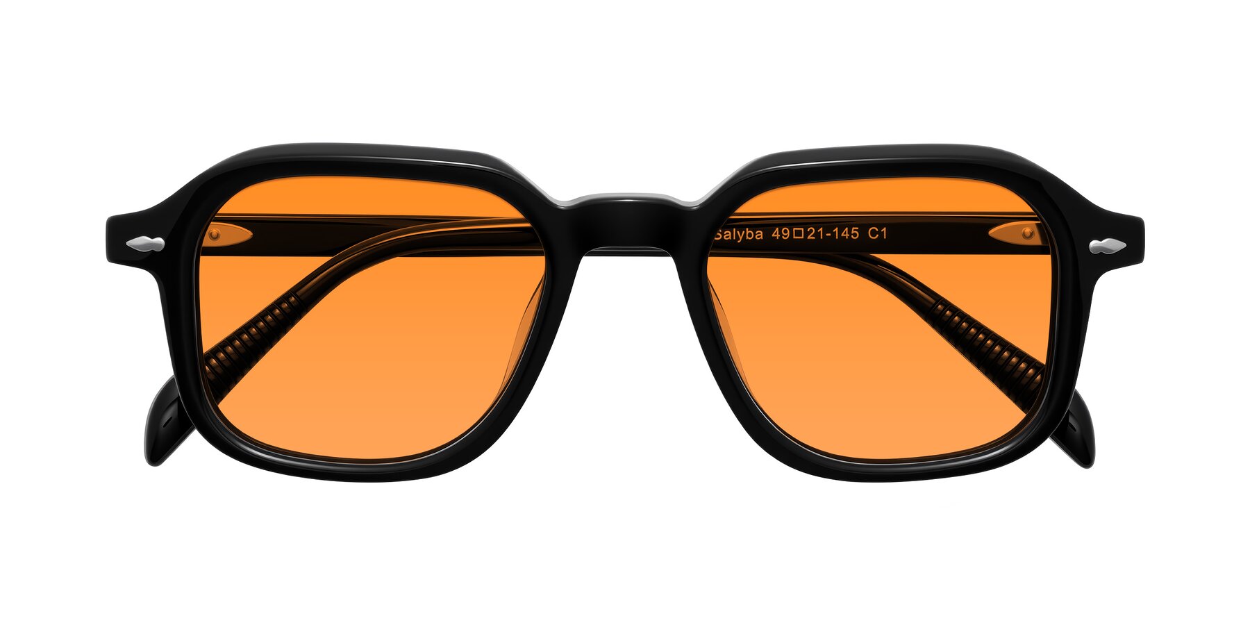 Folded Front of Salyba in Black with Orange Tinted Lenses
