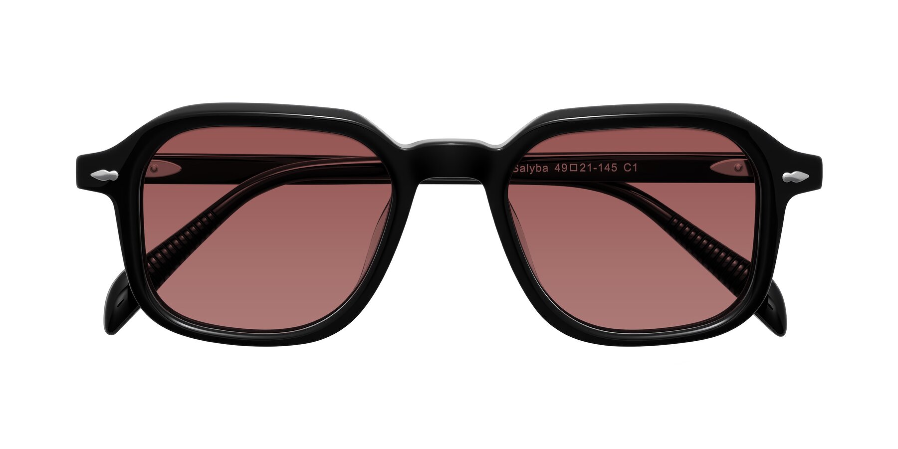 Folded Front of Salyba in Black with Garnet Tinted Lenses