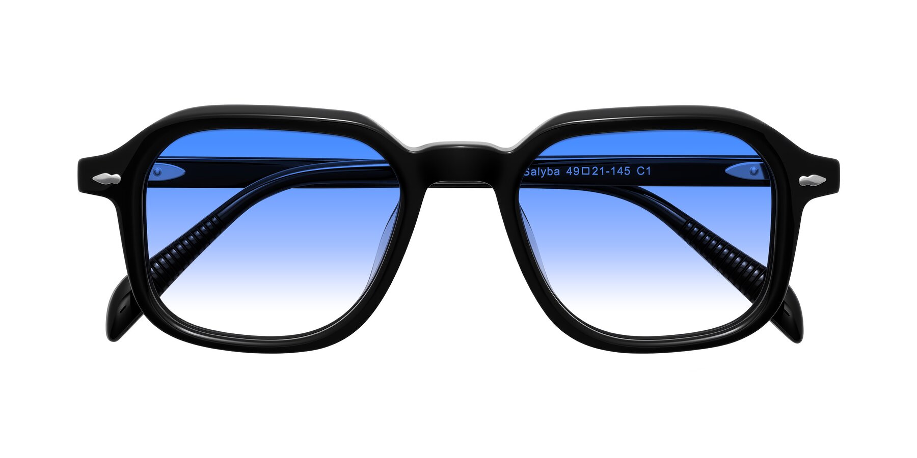 Folded Front of Salyba in Black with Blue Gradient Lenses