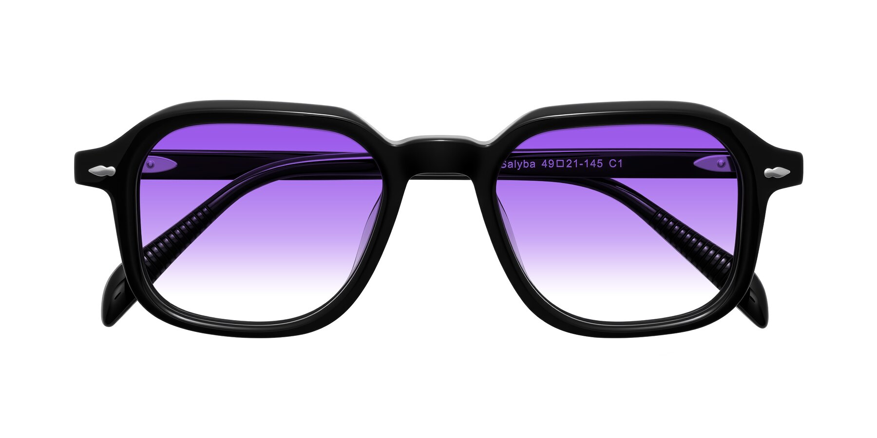 Folded Front of Salyba in Black with Purple Gradient Lenses