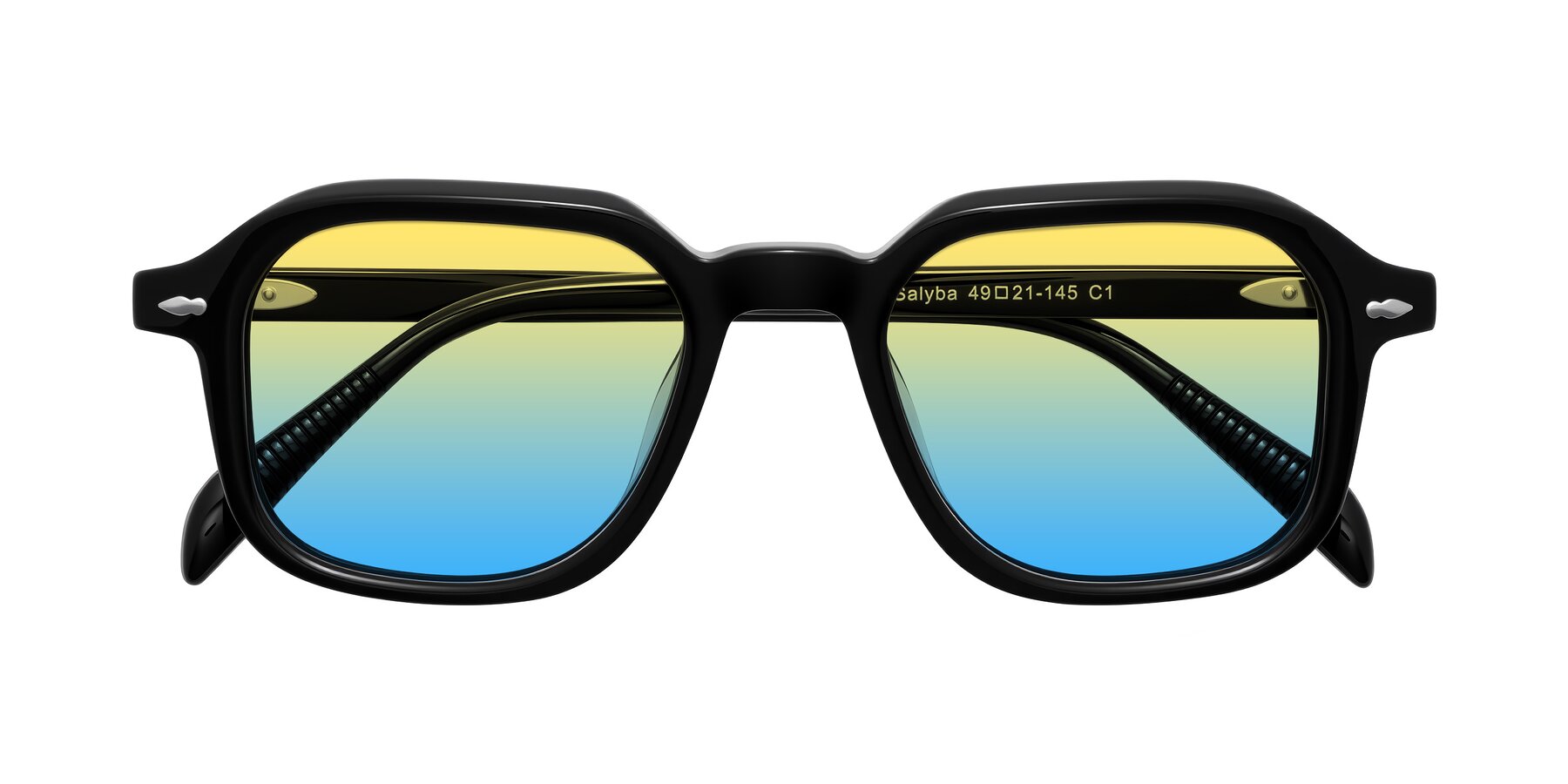 Folded Front of Salyba in Black with Yellow / Blue Gradient Lenses