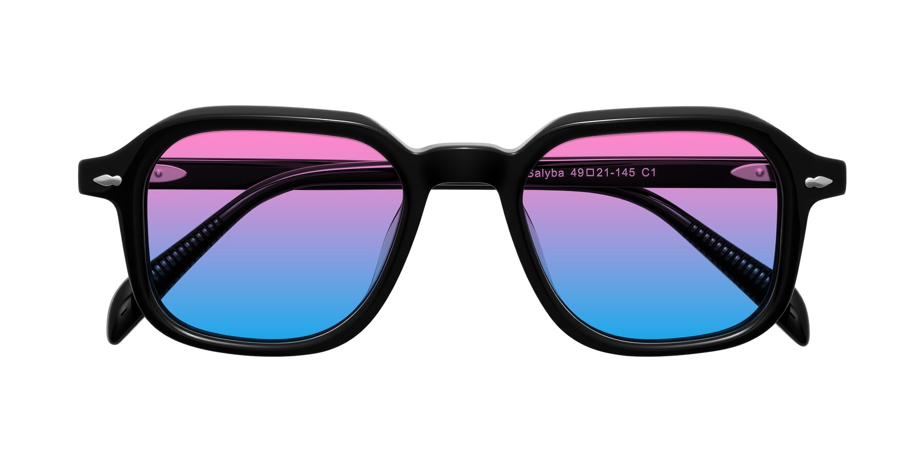Folded Front of Salyba in Black with Pink / Blue Gradient Lenses