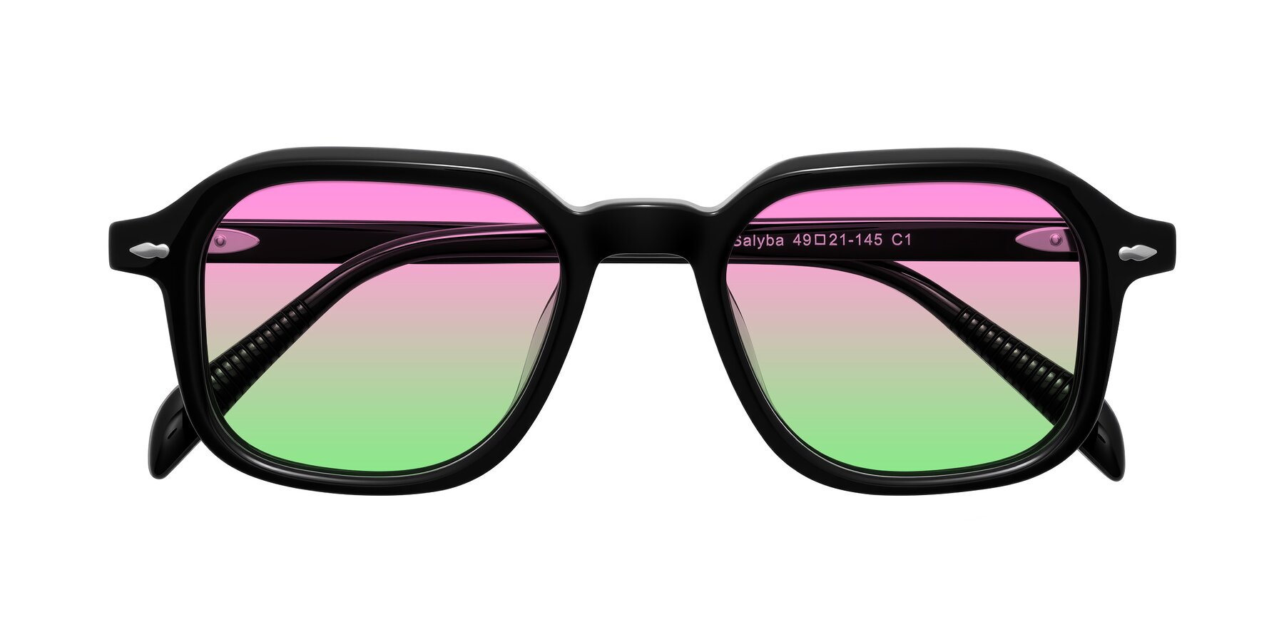Folded Front of Salyba in Black with Pink / Green Gradient Lenses