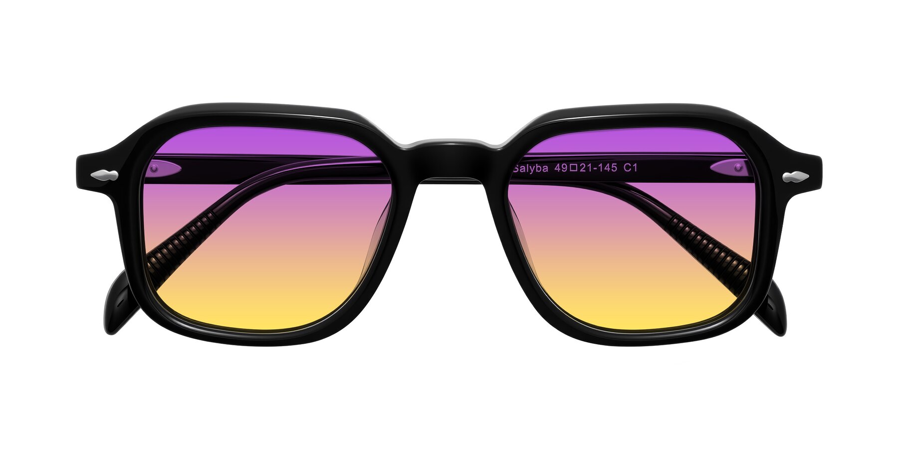 Folded Front of Salyba in Black with Purple / Yellow Gradient Lenses