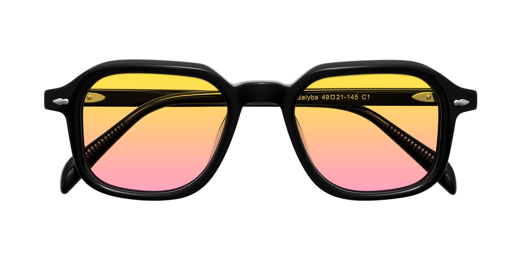 Folded Front of Salyba in Black with Yellow / Pink Gradient Lenses