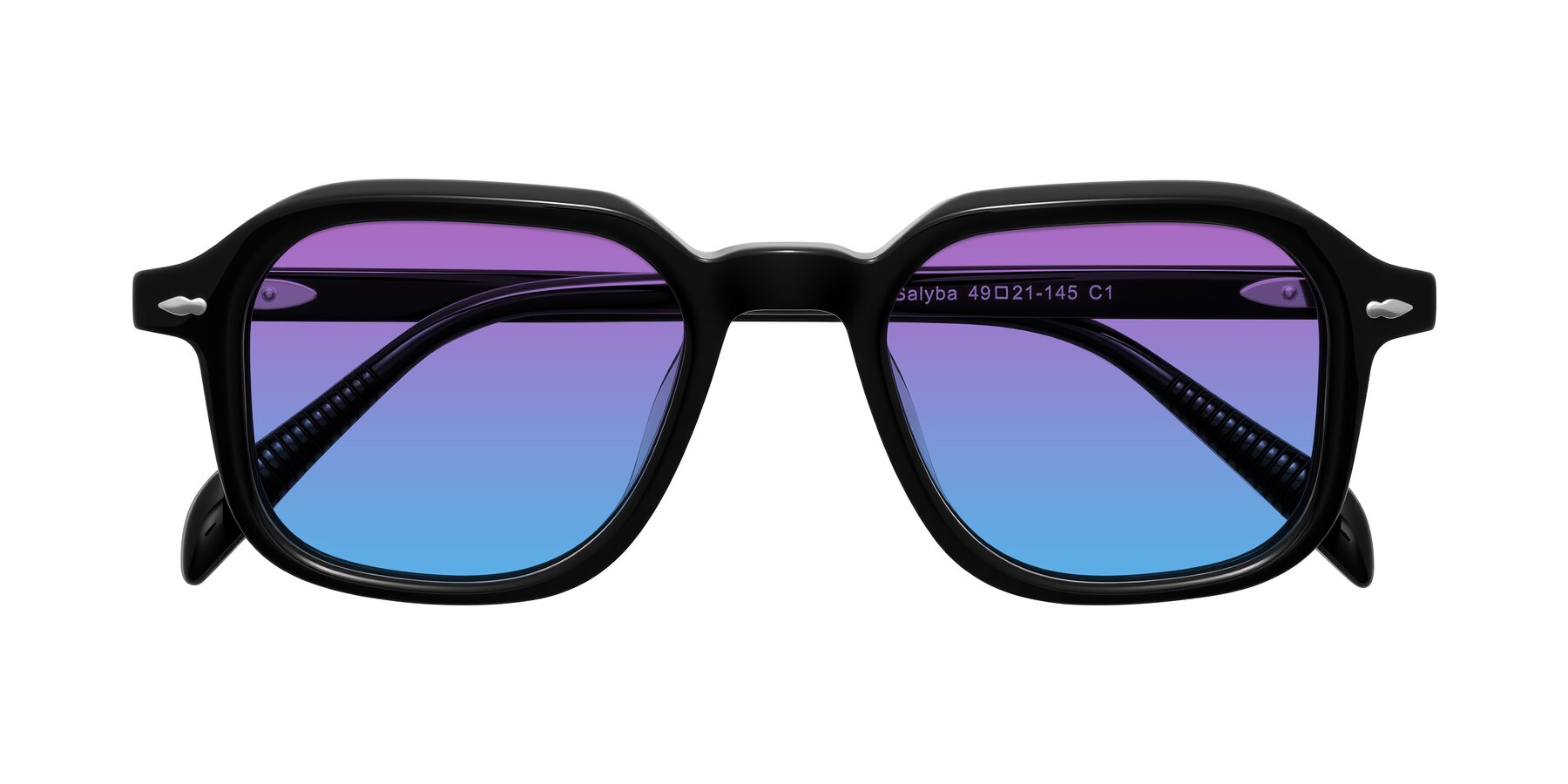 Folded Front of Salyba in Black with Purple / Blue Gradient Lenses