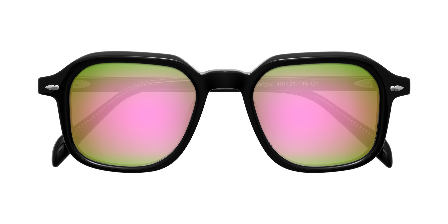 Folded Front of Salyba in Black with Pink Mirrored Lenses