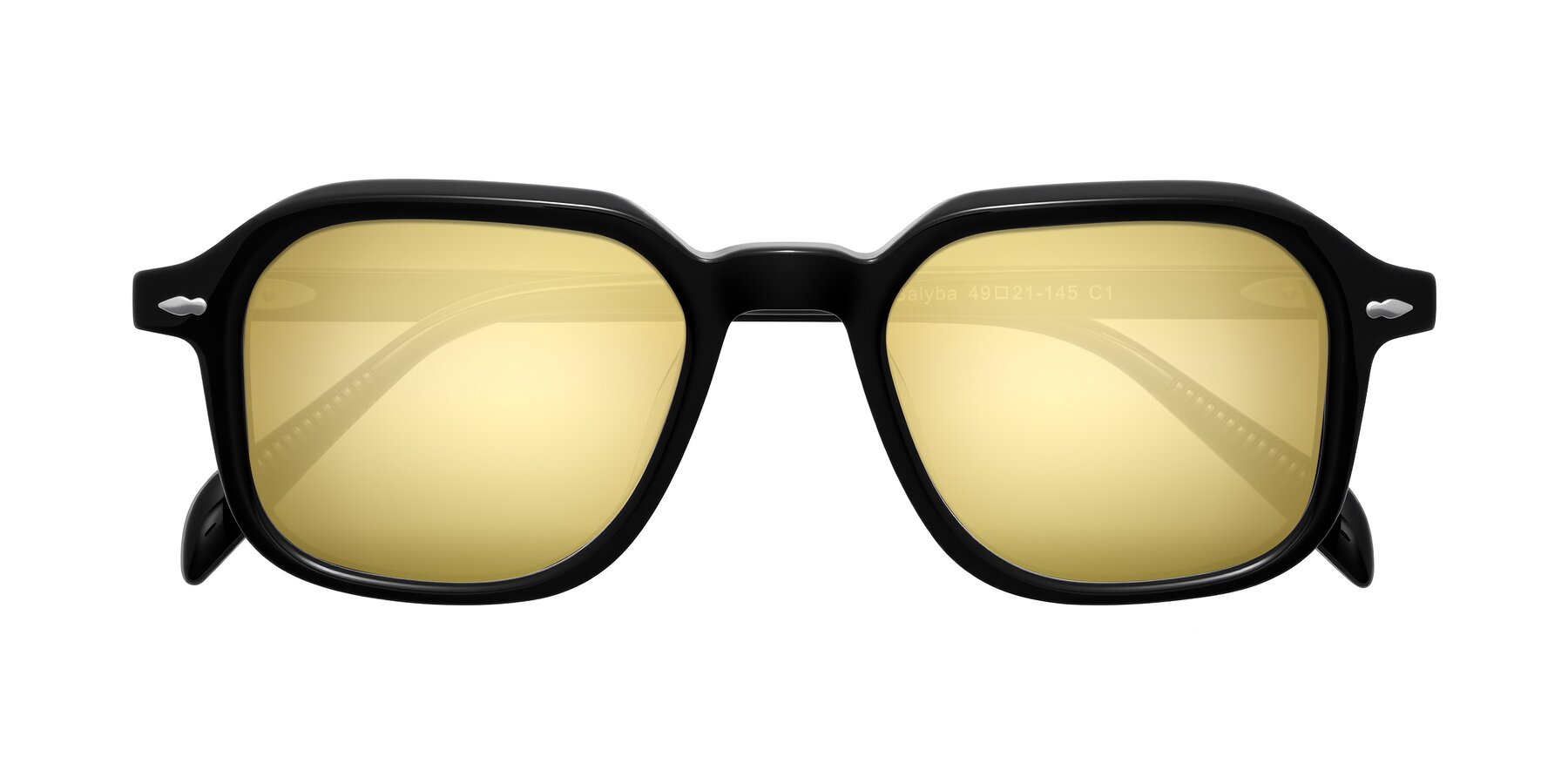 Folded Front of Salyba in Black with Gold Mirrored Lenses