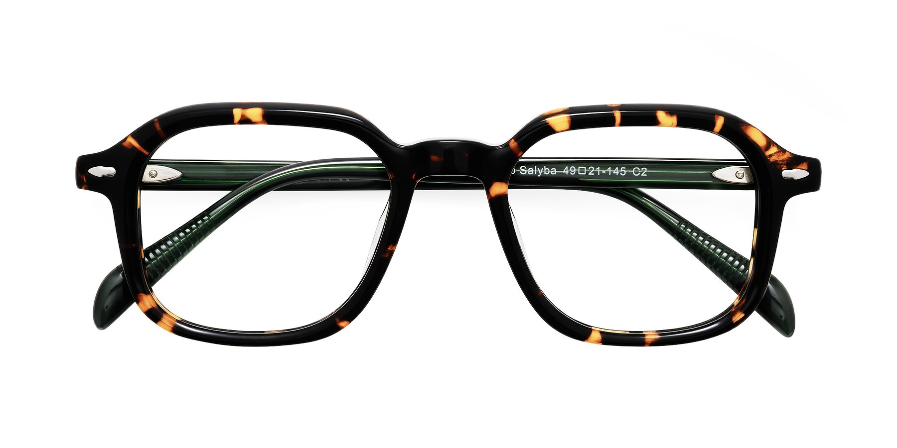 Folded Front of Salyba in Tortoise/Green with Clear Blue Light Blocking Lenses