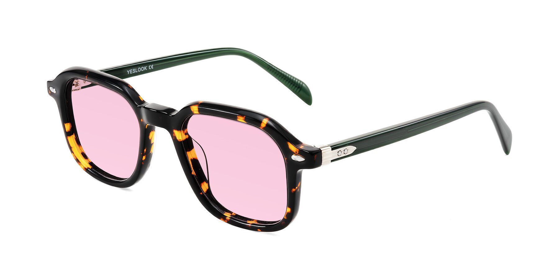 Angle of Salyba in Tortoise/Green with Light Pink Tinted Lenses
