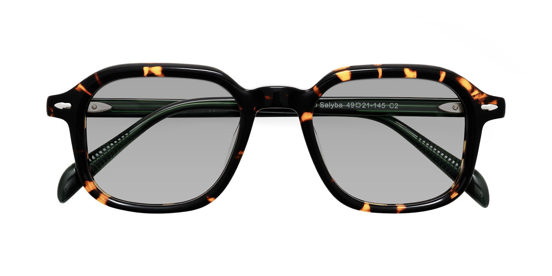 Folded Front of Salyba in Tortoise/Green with Light Gray Tinted Lenses