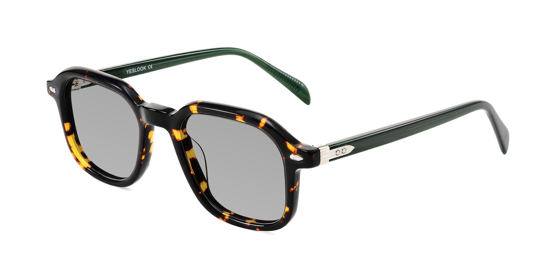 Angle of Salyba in Tortoise/Green with Light Gray Tinted Lenses
