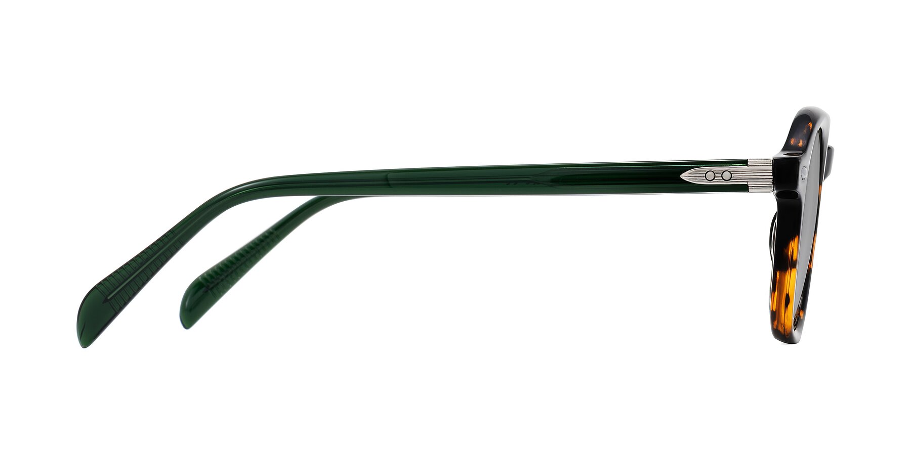 Side of Salyba in Tortoise/Green with Light Gray Tinted Lenses