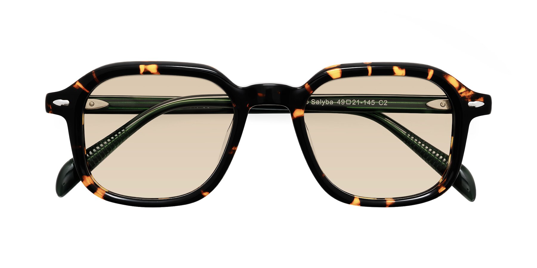 Folded Front of Salyba in Tortoise/Green with Light Brown Tinted Lenses