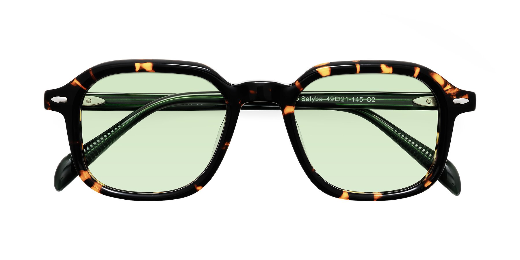 Folded Front of Salyba in Tortoise/Green with Light Green Tinted Lenses