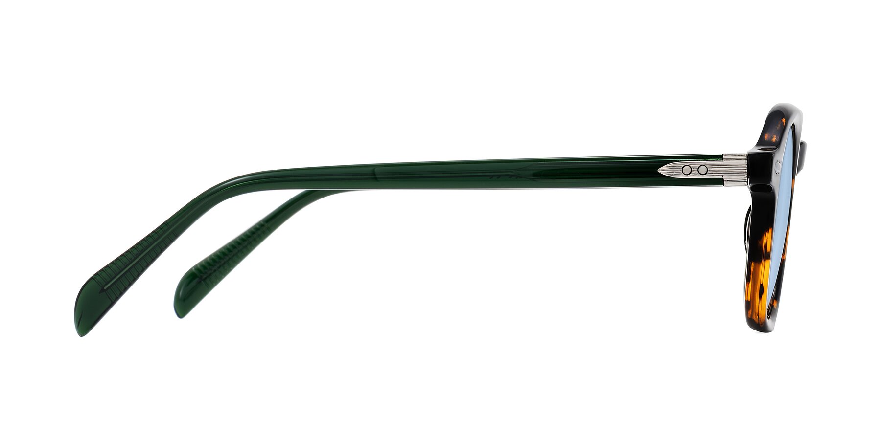 Side of Salyba in Tortoise/Green with Light Blue Tinted Lenses