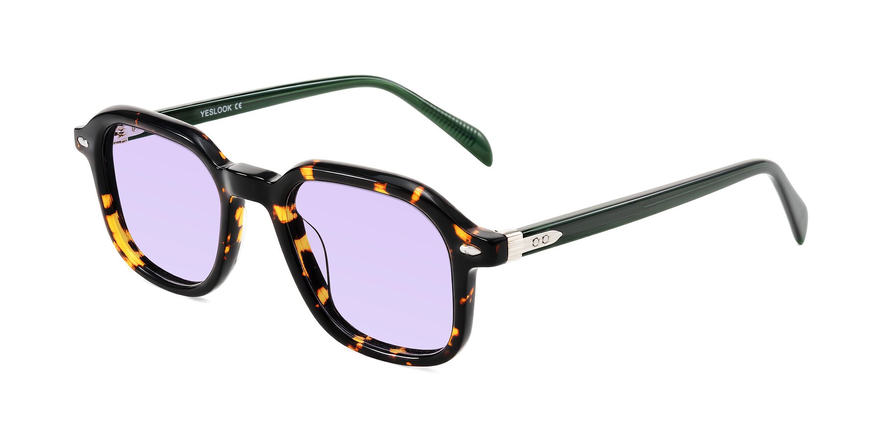 Angle of Salyba in Tortoise/Green with Light Purple Tinted Lenses