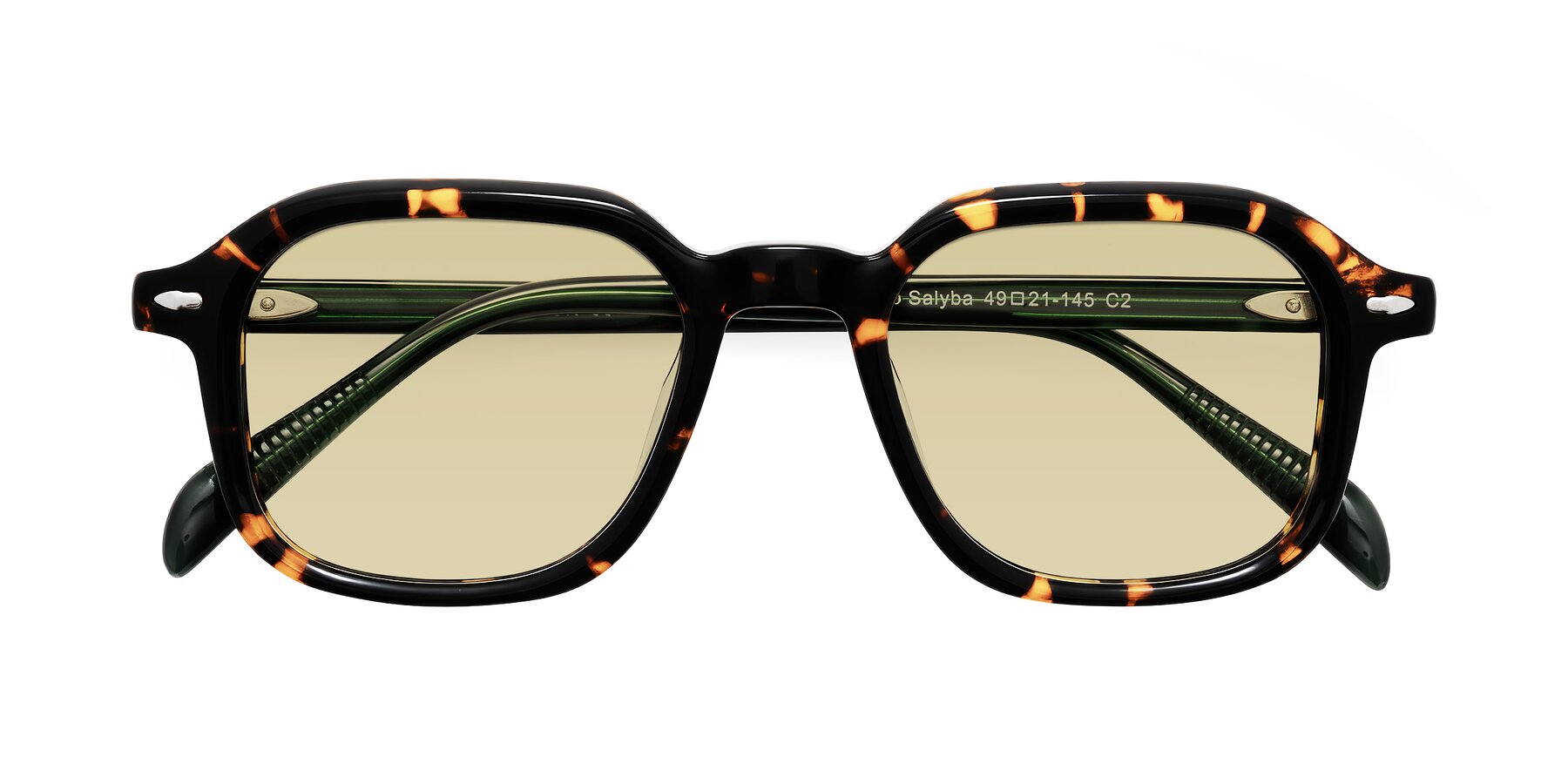 Folded Front of Salyba in Tortoise/Green with Light Champagne Tinted Lenses