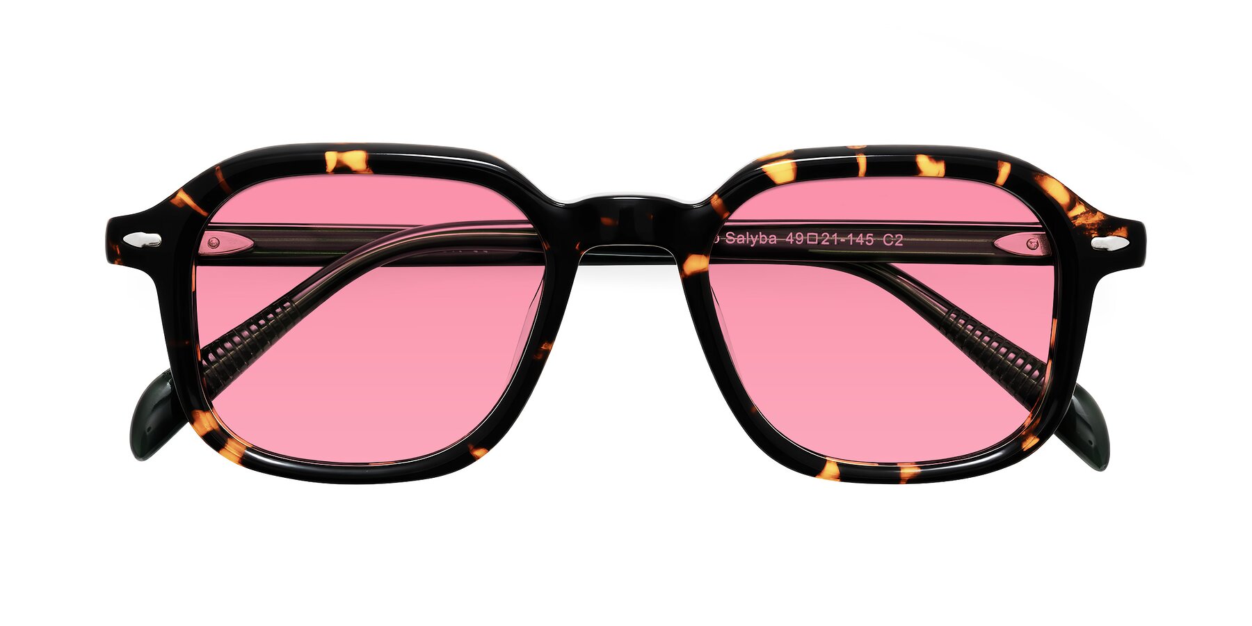 Folded Front of Salyba in Tortoise/Green with Pink Tinted Lenses