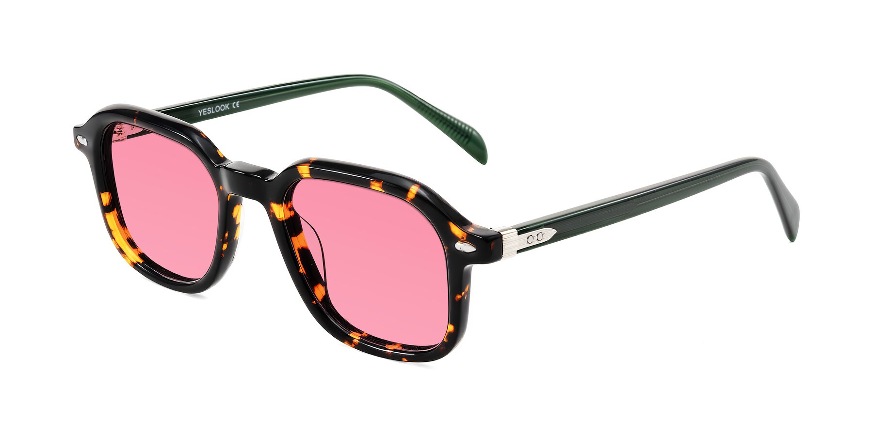 Angle of Salyba in Tortoise/Green with Pink Tinted Lenses