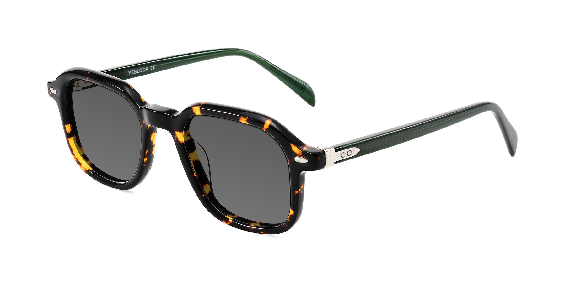 Angle of Salyba in Tortoise/Green with Medium Gray Tinted Lenses