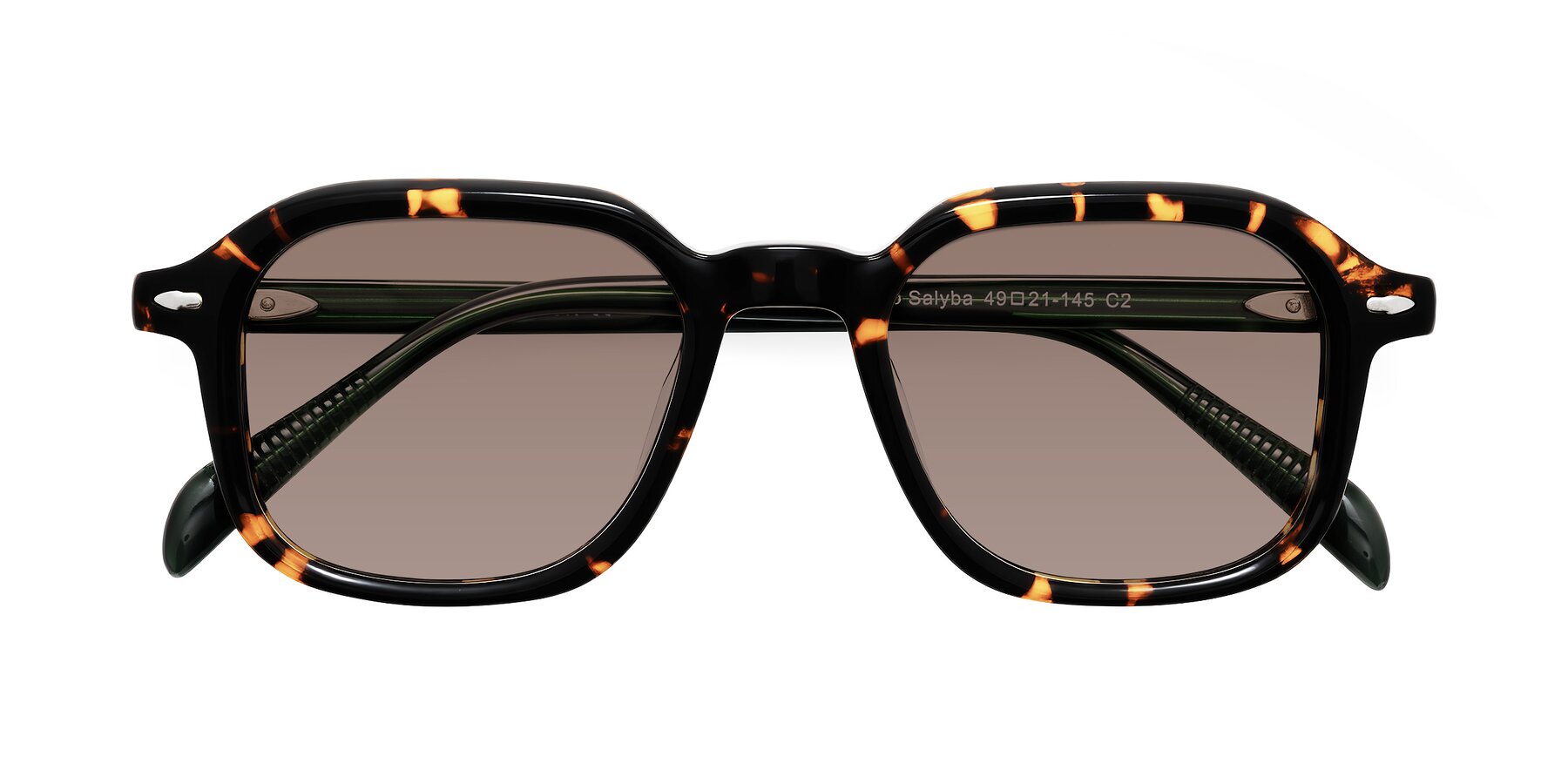 Folded Front of Salyba in Tortoise/Green with Medium Brown Tinted Lenses