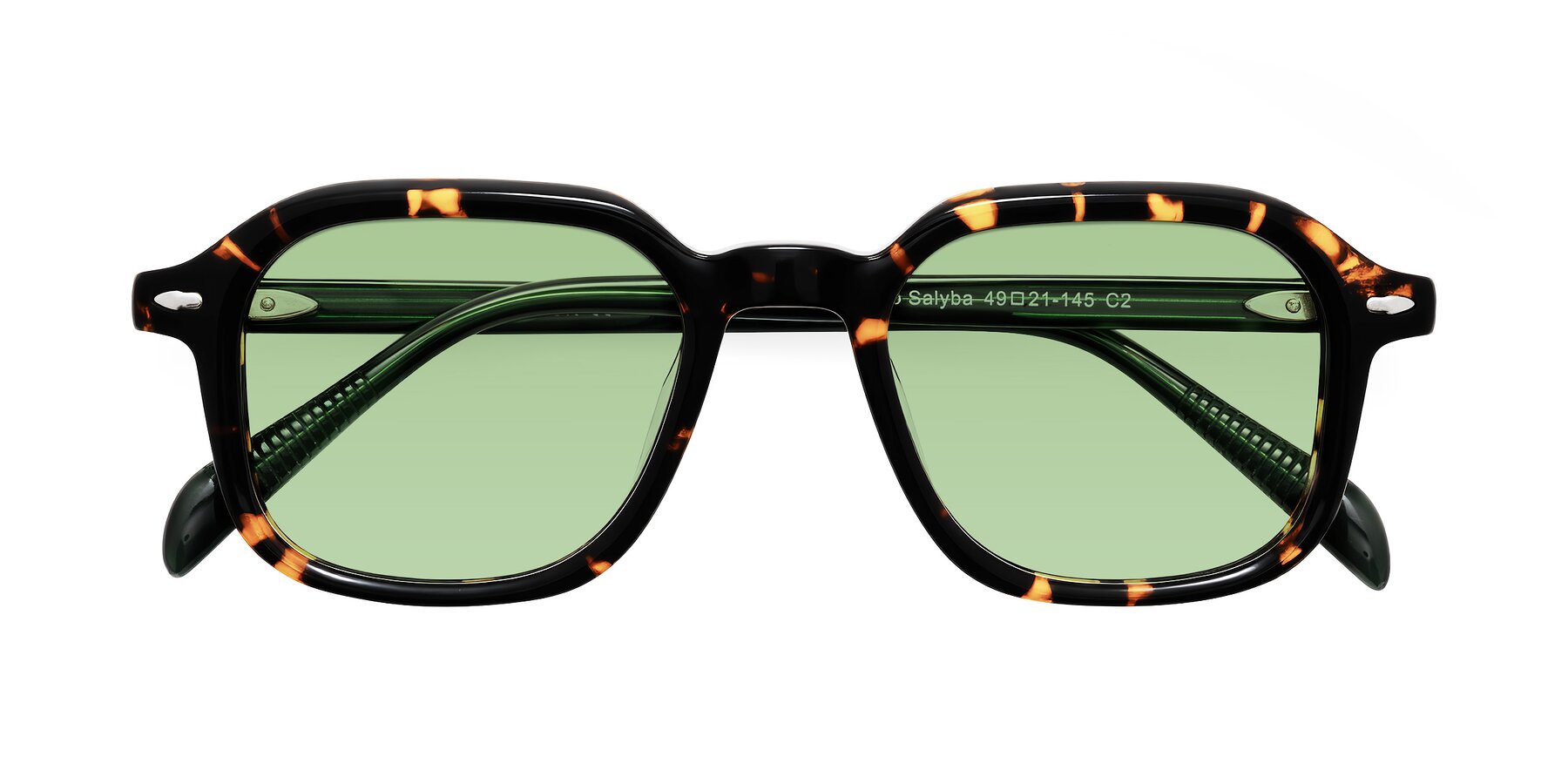Folded Front of Salyba in Tortoise/Green with Medium Green Tinted Lenses