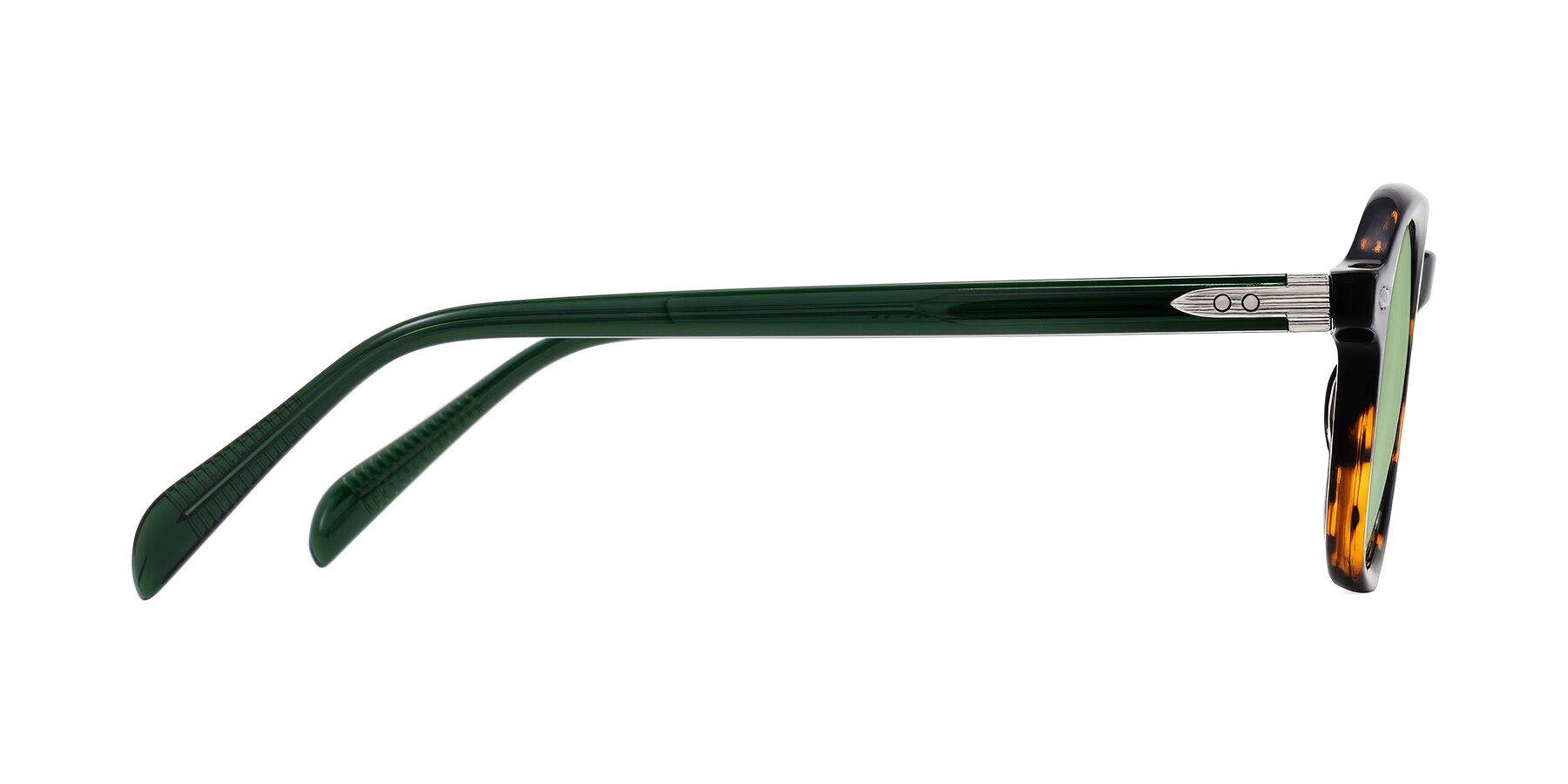 Side of Salyba in Tortoise/Green with Medium Green Tinted Lenses